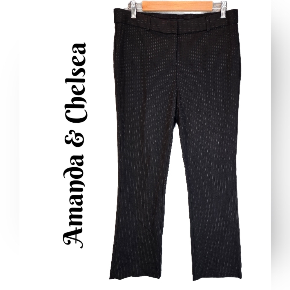 Amanda & Chelsea Women's Dress Career Pants Sz 8 Thick Stretchy Black Tiny Dots